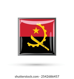 Angola-Flagge, Vektorgrafik einzeln auf weißem Hintergrund. Angola quadratische Flagge glänzend glänzende 3D-Grafik, offizielle Flagge, Originalfarben, für Unabhängigkeitstag 11 November, Social Media, Banner, Flyer