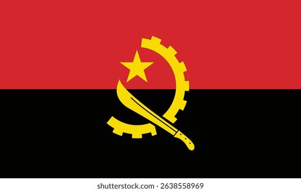 Angola flag vector illustration isolated on background. Country in Southern Africa. Patriotic symbol: Angola national emblem.