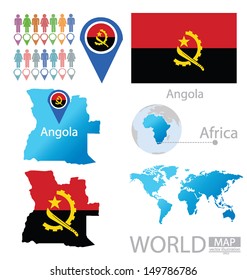 Angola. flag. World Map. vector Illustration.