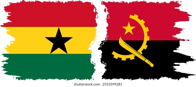 Angola and Ghana grunge flags connection, vector