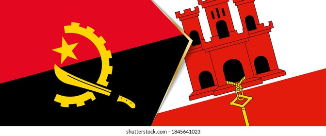 Angola and Gibraltar flags, two vector flag symbols of relationship or confrontation.