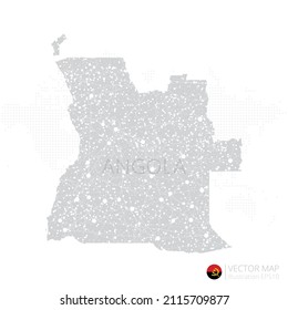 Angola graue Karte einzeln auf weißem Hintergrund mit abstrakter Maschenlinie und Punktwaagen. Vektorgrafik eps10