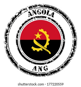 Angola grunge flag on button stamp 