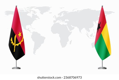 Angola and Guinea Bissau flags for official meeting against background of world map.
