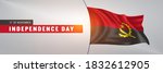 Angola happy independence day greeting card, banner vector illustration. Angolan national holiday 11th of November design element with 3D waving flag on flagpole