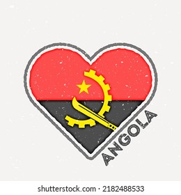 Angola heart flag badge. Angola logo with grunge texture. Flag of the country heart shape. Vector illustration.