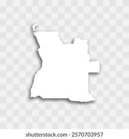 Angola high detailed vector representation of country silhouette. White color on transparent background with dropped shadow. For educational, decorative, or informational use.