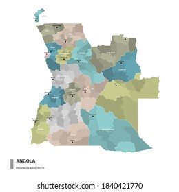 Angola higt detailed map with subdivisions.