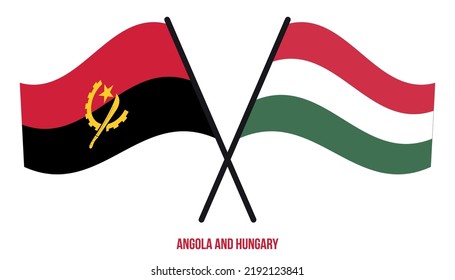 Angola and Hungary Flags Crossed And Waving Flat Style. Official Proportion. Correct Colors.