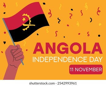 angola independence day 11 November, angola flag in hand. Greeting card, poster, banner template	