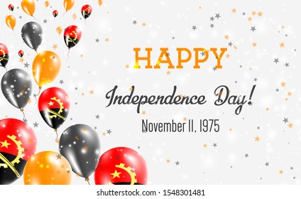 Angola Independence Day Greeting Card. Flying Balloons in Angola National Colors. Happy Independence Day Angola Vector Illustration.