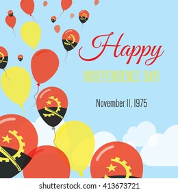 Angola Independence Day Greeting Card. Flying Flat Balloons In National Colors of Angola. Happy Independence Day Vector Illustration. Angolan Flag Balloons.