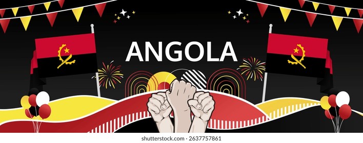 Angola Independence Day modern greeting banner. 11 November Happy National Day. Festive horizontal background with flag colors, great for carnival poster, tourism campaign, holidays flash sale