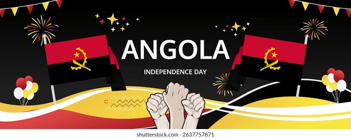 Angola Independence Day modern greeting banner. 11 November Happy National Day. Festive horizontal background with flag colors, great for carnival poster, tourism campaign, holidays flash sale