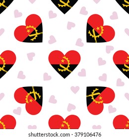 Angola independence day seamless pattern. Patriotic country flag background. Angola flag in the shape of heart. Vector seamless pattern.