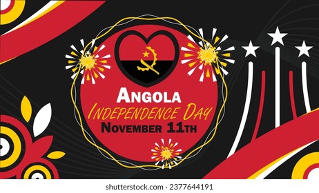 Diseño de pancartas vectoriales del Día de la Independencia de Angola con formas geométricas y colores vibrantes en un fondo horizontal. Afiche mínimo moderno del Día de la Independencia de Angola.