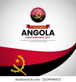 Angola independence day with waving realistic flag for greeting card, banner background design