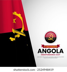 Angola independence day with waving realistic flag for greeting card, banner background design