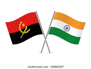 Angola and India flags. Vector illustration.