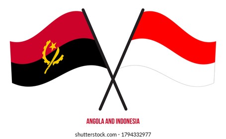 Angola and Indonesia Flags Crossed And Waving Flat Style. Official Proportion. Correct Colors.