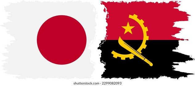 Angola and Japan grunge flags connection, vector