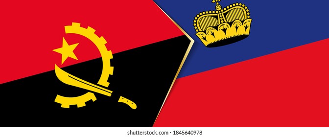 Angola und Liechtenstein sind Flaggen, zwei Vektorflaggen-Symbole für Beziehung oder Konfrontation.