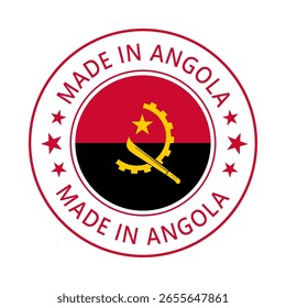 Angola Made in Stamp in circle with flag Vector template on white background
