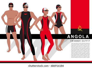 Angola : Male and Female Swimmers : Swimmers in National Swimsuits : Vector Illustration