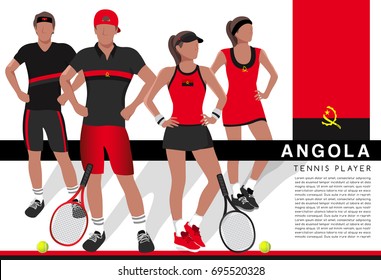 Angola : Male and Female Tennis Players in National Outfits : Vector Illustration