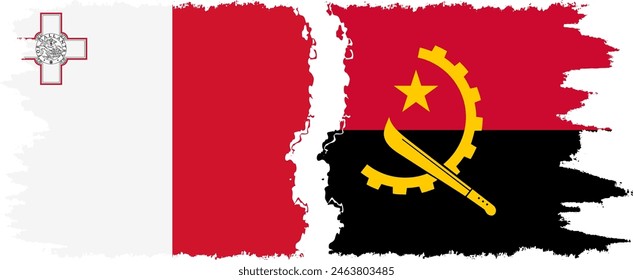 Angola and Malta grunge flags connection, vector