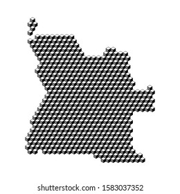 Angola map from 3D black cubes isometric abstract concept, square pattern, angular geometric shape. Vector illustration.