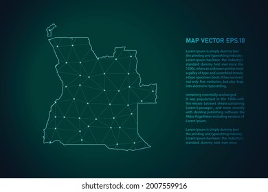 angola map. Abstract mash line and point scales on dark background . 3D mesh polygonal network line, design sphere, dot and structure. Vector illustration eps 10.