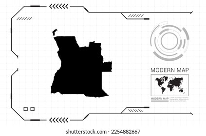 Angola map of black digital frame HUD, GUI, UI interface technology radar vector.