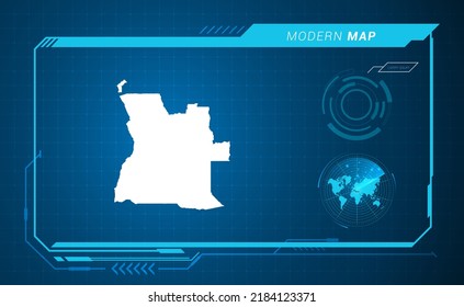Angola map of blue digital frame HUD, GUI, UI interface technology radar vector.