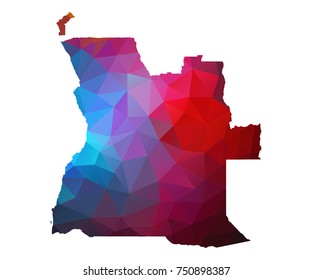 Angola map. Blue and Red polygonal shape vector illustration on white background. Vector illustration eps 10.