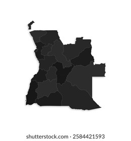 Angola map with border highlighted regions, states, isolated on white background. Template map of Angola. Detailed vector illustration.