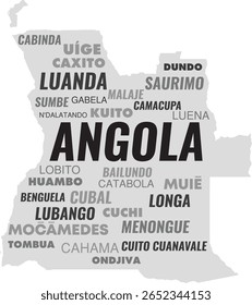 Mapa de Angola com nomes de cidades - Vetor tipográfico Word Art