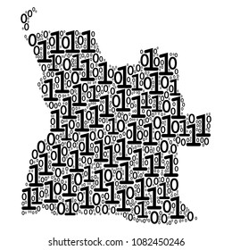 Angola Map collage icon of zero and one symbols in different sizes. Vector digits are composed into Angola Map mosaic design concept.