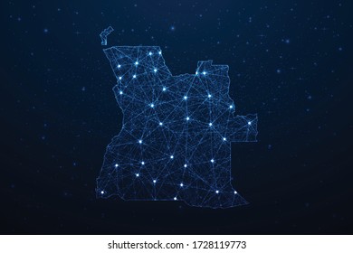 Angola Map Connection. Abstract Digital Technology 3D Mesh Polygonal Network Line, Design Sphere, Dot and Structure on Dark Background. Vector Illustration EPS10.