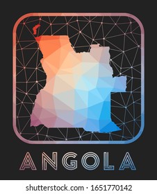Angola map design. Vector low poly map of the country. Angola icon in geometric style. The country shape with polygonal gradient and mesh on dark background.