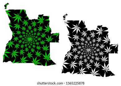 Angola - map is designed cannabis leaf green and black, Republic of Angola map made of marijuana (marihuana,THC) foliage,