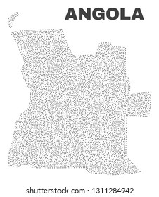 Angola map designed with tiny points. Vector abstraction in black color is isolated on a white background. Scattered tiny points are organized into Angola map.