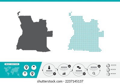 Mapa angoleño de puntos grises y verdes para su presentación. Establece el concepto creativo de un par de píxeles para infografía.