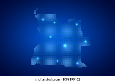 Angola map with dotted style and glowing points star on blue background , Vector illustration