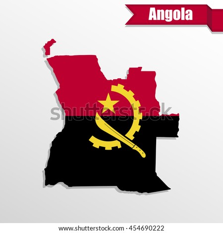 Angola map with flag inside and ribbon