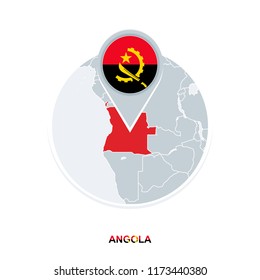 Angola map and flag, vector map icon with highlighted Angola
