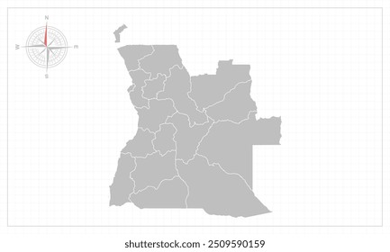 Angola map with grey style and compas element.