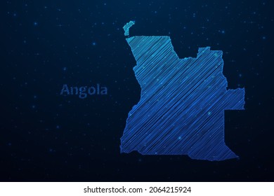 Angola map hand drawn scribble sketch.Vector map in futuristic style on dark blue space background. Vector illustration.