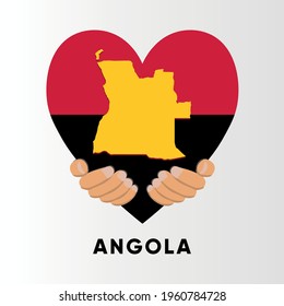 Angola Map in heart shape hold by hands vector illustration design