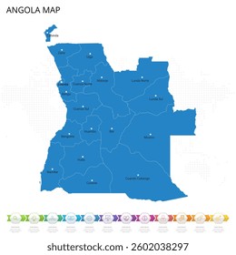 Angola Map - Infographic detailed map with regions and cities of the country. Vector illustration EPS10.
